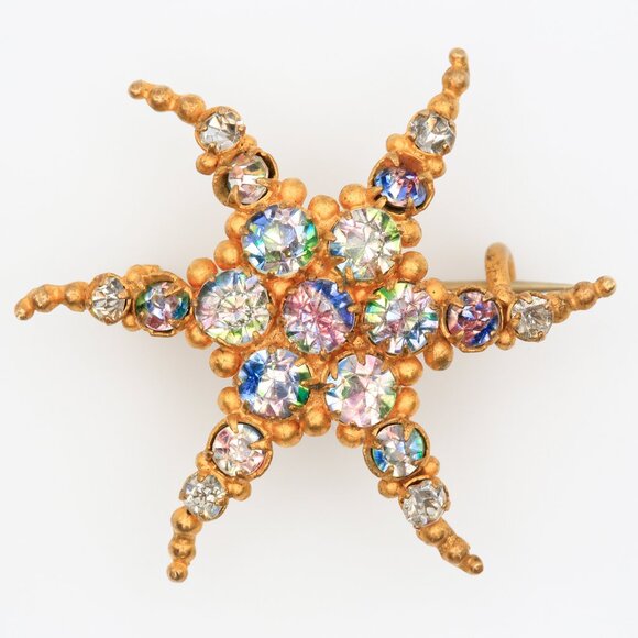 Rare Antique Late Victorian Colorful Iris Glass Starfish Brooch, Bohemian Style - Picture 1 of 3